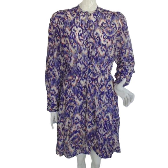 Isabel Marant Dresses & Skirts - ISABEL MARANT ETOILE Shirt Dress, 38/6, Silk, Ikat print, Long sleeves, Purple